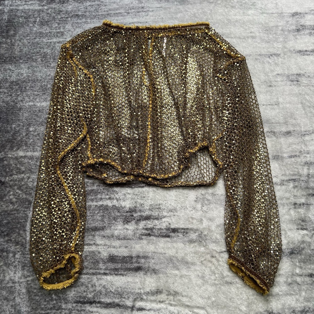 Free People Sparks Fly Women's Sequin Sheer Mesh Net Long Sleeve Blouse Top XS
